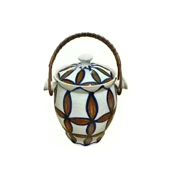 Antique Erphila 1930's Porcelain Biscuit Barrel Germany Vintage Woven Handle - Picture 1 of 7